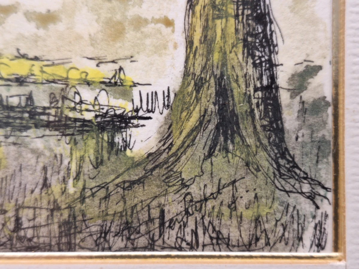 Set van 3 vintage aquarellen met boom- en boslandschappen - gesigneerd J. Verhelst - ingelijst