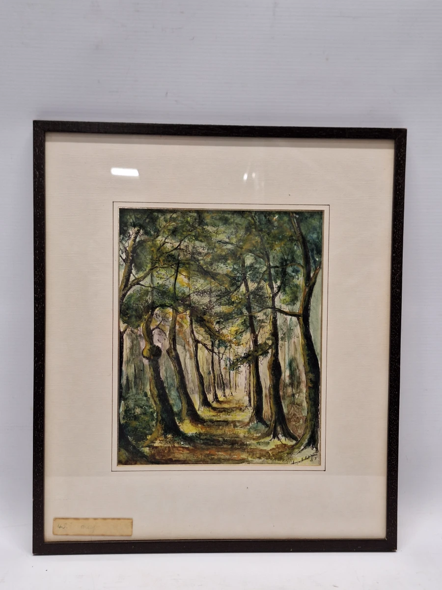 Set van 3 vintage aquarellen met boom- en boslandschappen - gesigneerd J. Verhelst - ingelijst