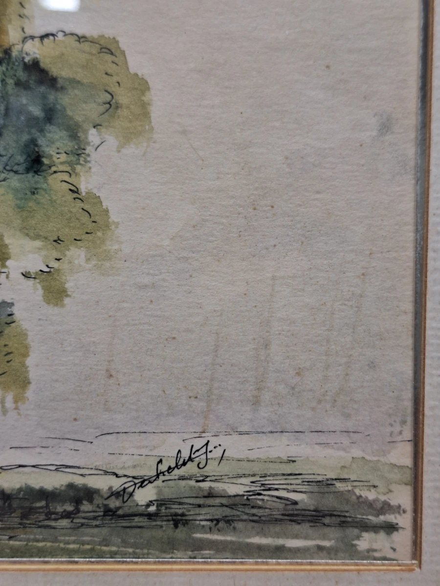 Set van 3 vintage aquarellen met boom- en boslandschappen - gesigneerd J. Verhelst - ingelijst