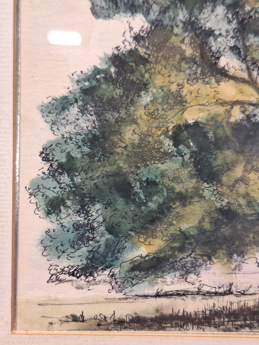 Set van 3 vintage aquarellen met boom- en boslandschappen - gesigneerd J. Verhelst - ingelijst