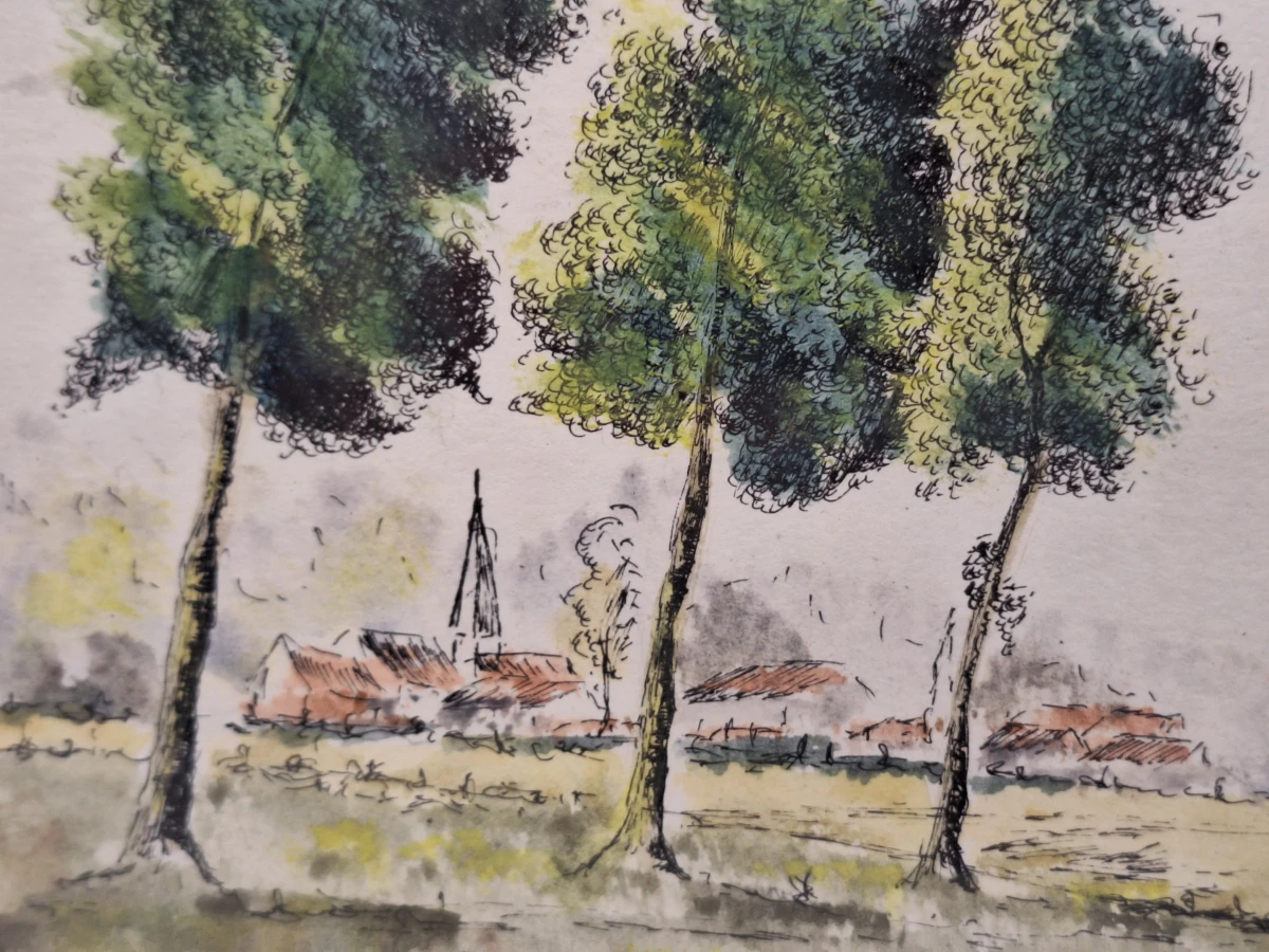 Set van 3 vintage aquarellen met boom- en boslandschappen - gesigneerd J. Verhelst - ingelijst