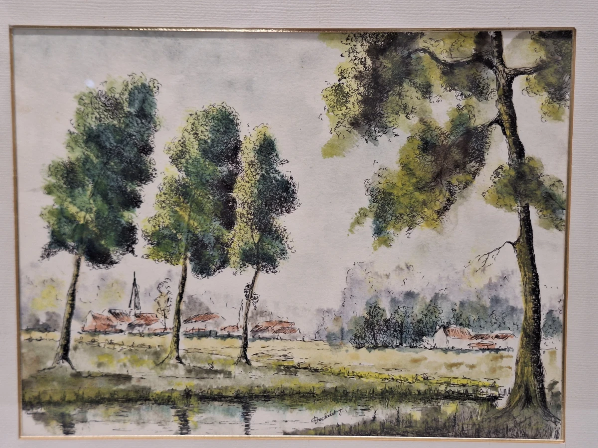 Set van 3 vintage aquarellen met boom- en boslandschappen - gesigneerd J. Verhelst - ingelijst