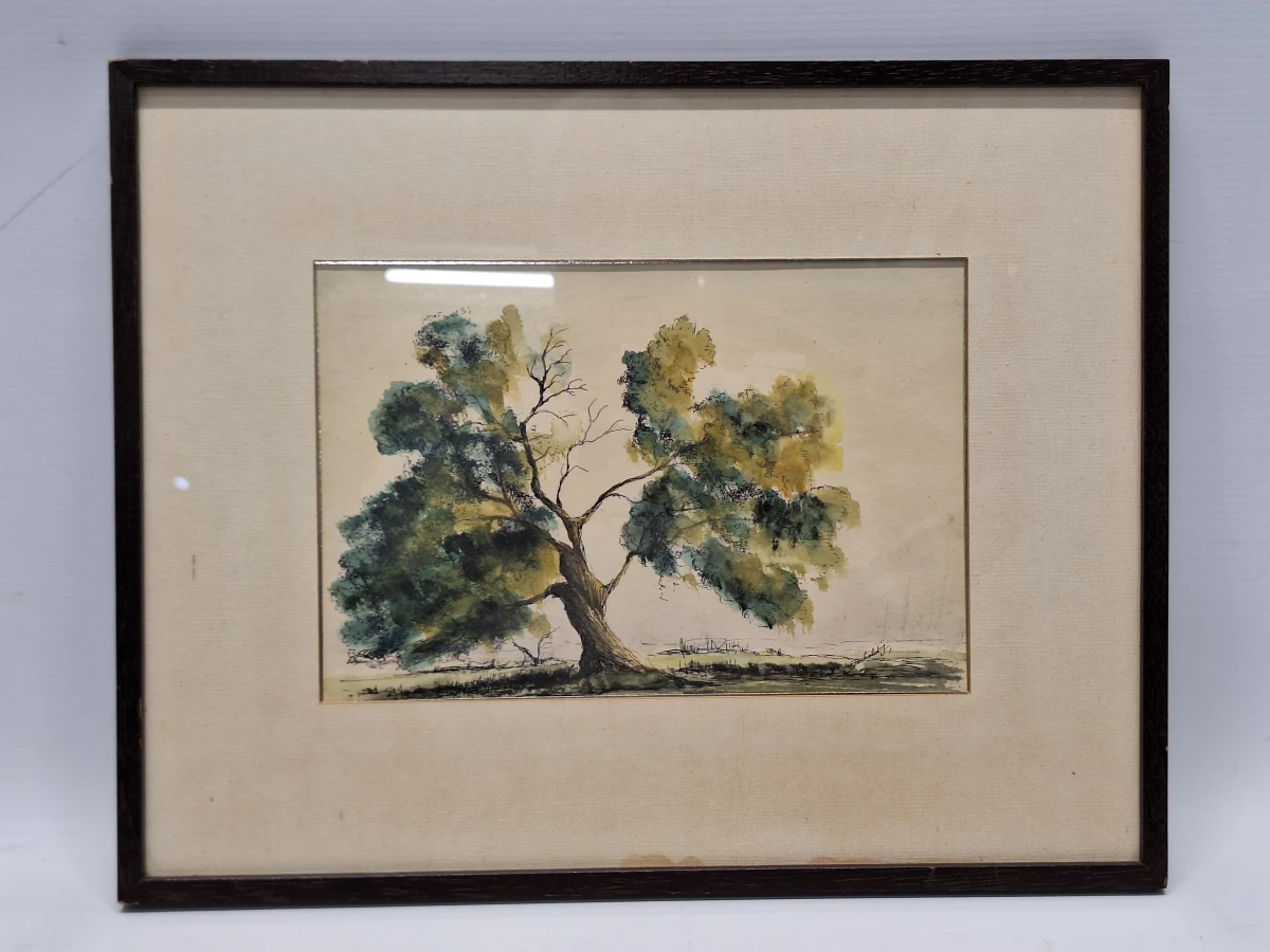 Set van 3 vintage aquarellen met boom- en boslandschappen - gesigneerd J. Verhelst - ingelijst