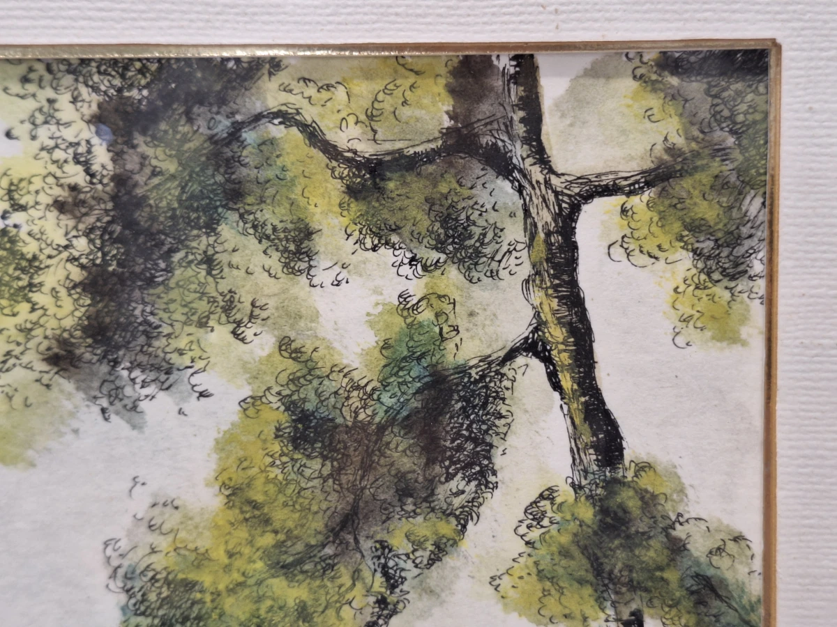 Set van 3 vintage aquarellen met boom- en boslandschappen - gesigneerd J. Verhelst - ingelijst