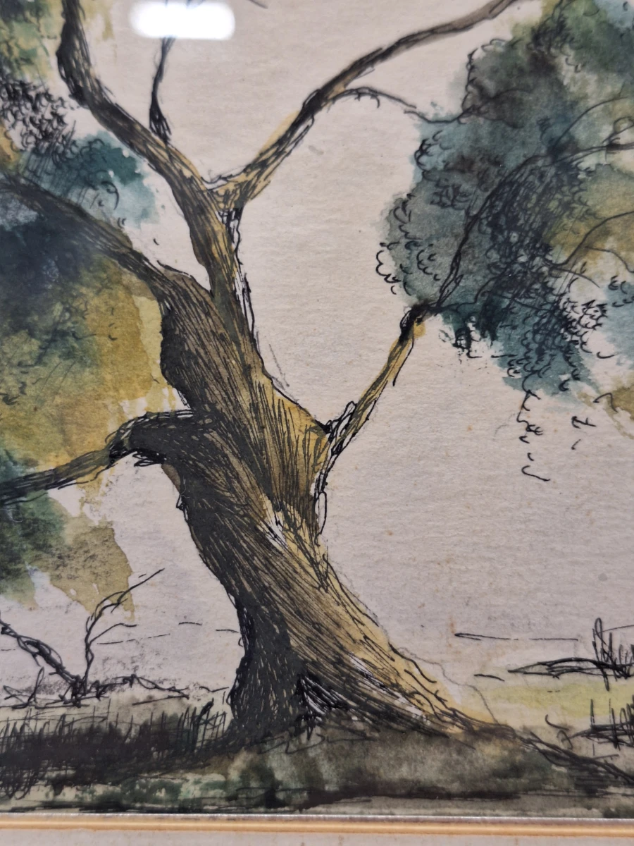 Set van 3 vintage aquarellen met boom- en boslandschappen - gesigneerd J. Verhelst - ingelijst