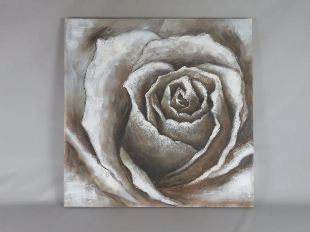 Modern Schilderij op Canvas – Gestileerde Witte Roos in Reliëf