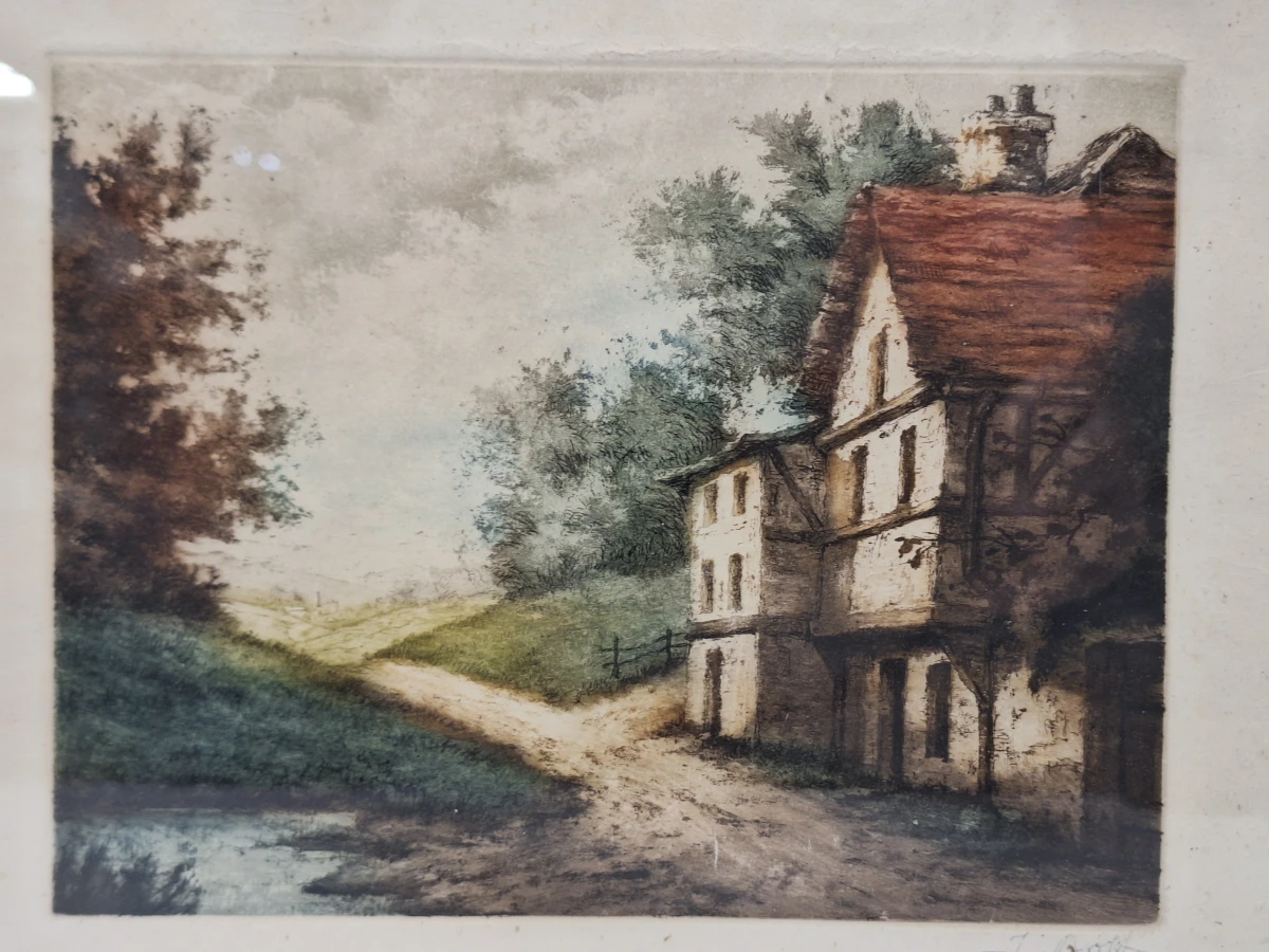 Originele handgekleurde aquatint-ets "L'Orée du Bois" - gesigneerd J. Bott