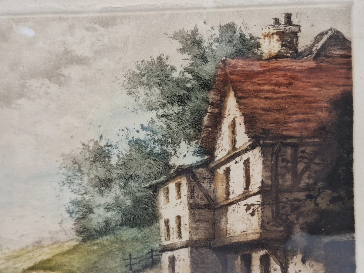 Originele handgekleurde aquatint-ets "L'Orée du Bois" - gesigneerd J. Bott