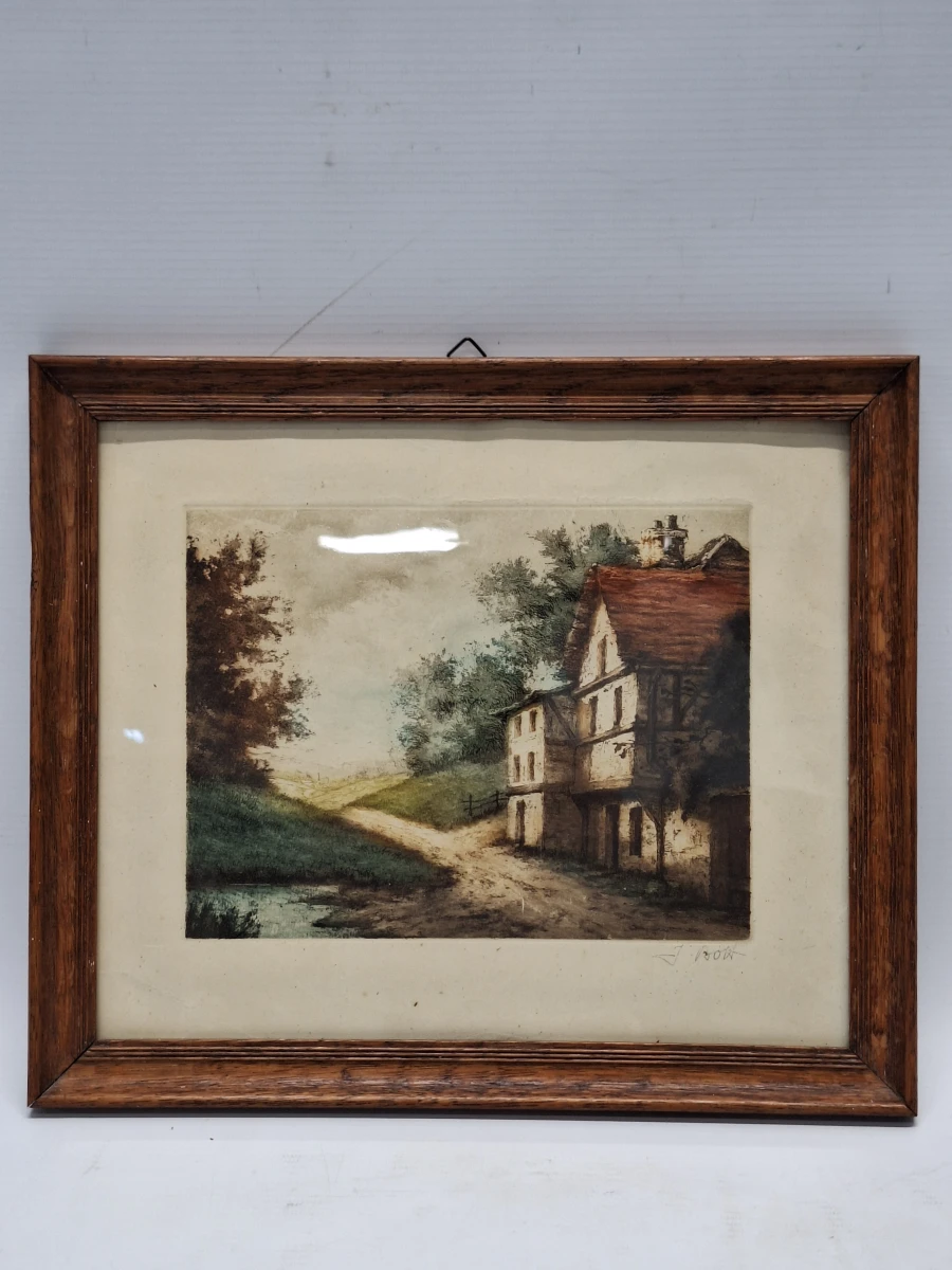 Originele handgekleurde aquatint-ets "L'Orée du Bois" - gesigneerd J. Bott