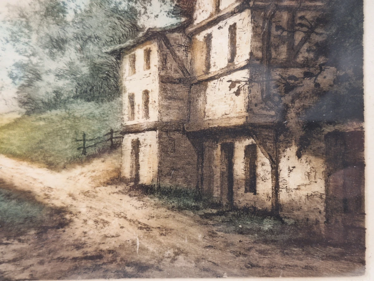 Originele handgekleurde aquatint-ets "L'Orée du Bois" - gesigneerd J. Bott