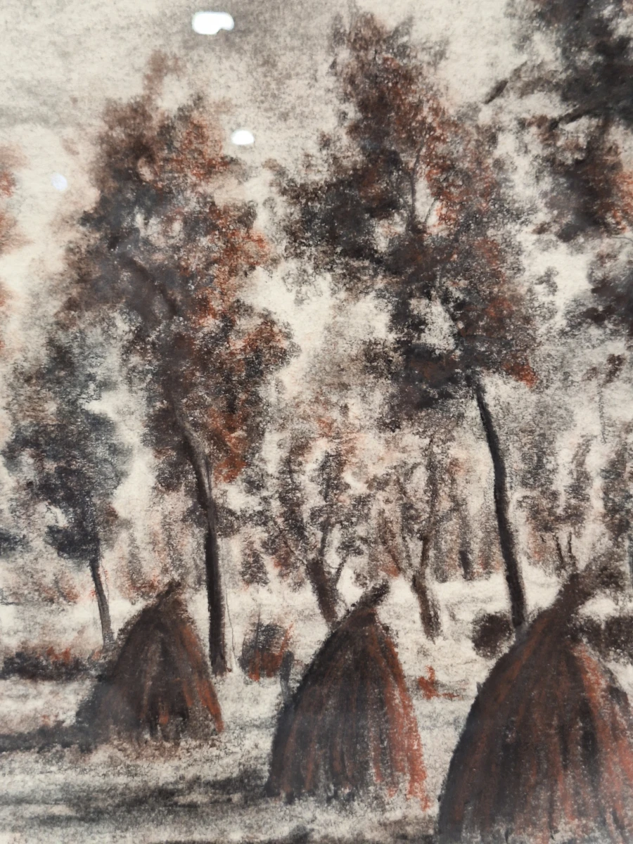 landelijke aquatint-ets met boerderij en hooimijten - J. Verhelst