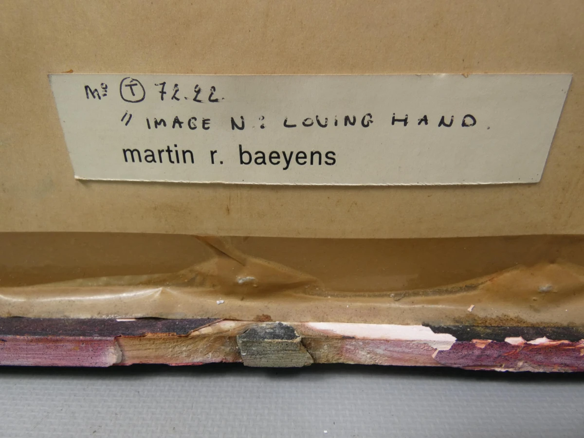 Abstract schilderij in lijst uit 1972 van Martin R. Baeyens