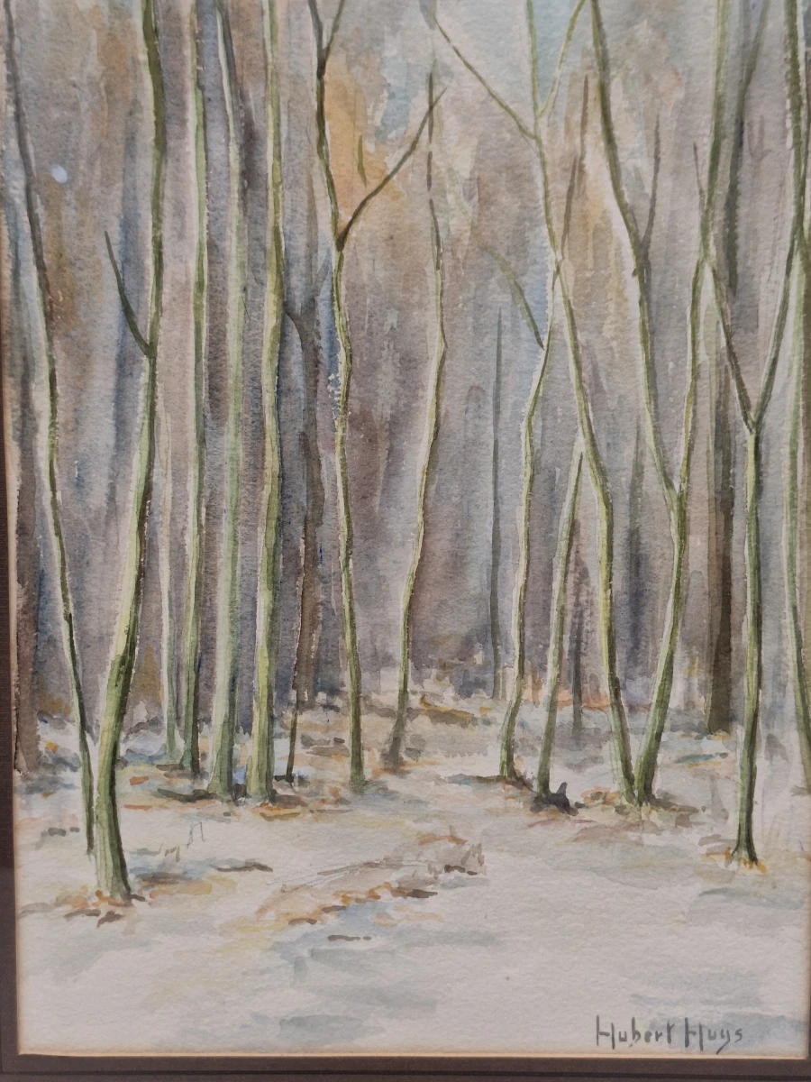 originele aquarel "Winterbos" - gesigneerd Hubert Huys