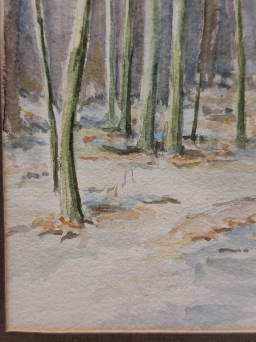originele aquarel "Winterbos" - gesigneerd Hubert Huys