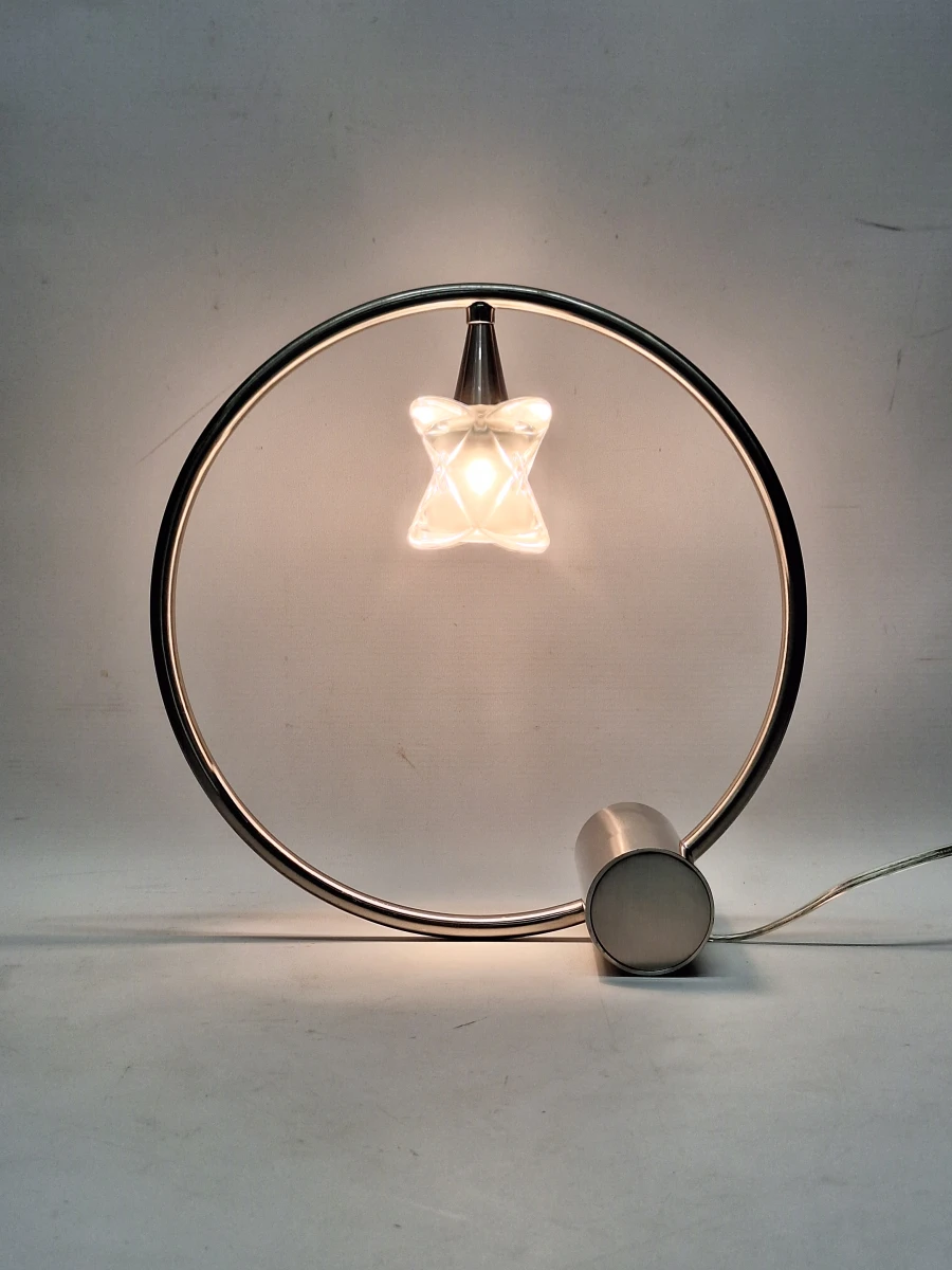 Mantra "Rosa del Desierto" design tafellamp - satijn Nikkel & Melkglas