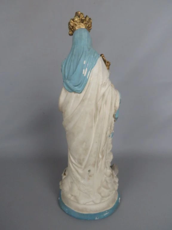 Vintage Gipsen Beeld van Onze-Lieve-Vrouw met Kind