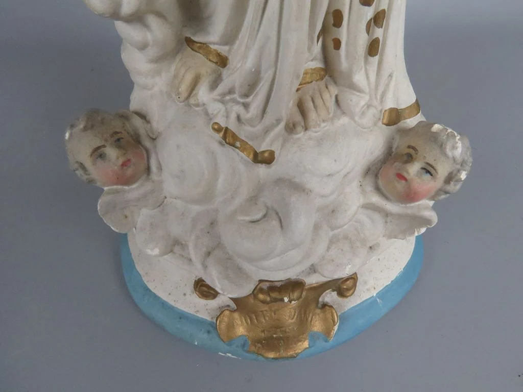 Vintage Gipsen Beeld van Onze-Lieve-Vrouw met Kind