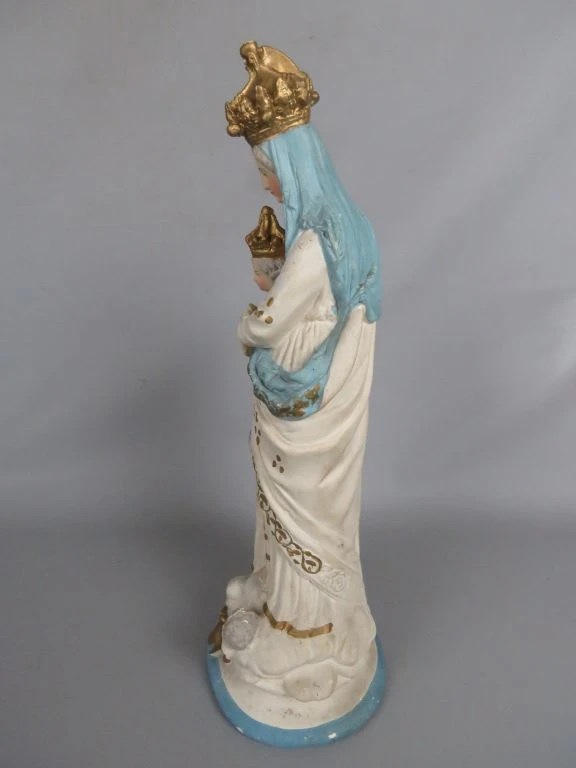 Vintage Gipsen Beeld van Onze-Lieve-Vrouw met Kind