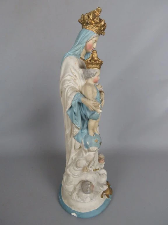 Vintage Gipsen Beeld van Onze-Lieve-Vrouw met Kind