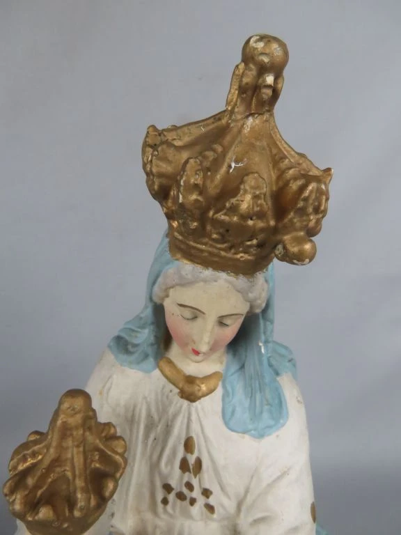 Vintage Gipsen Beeld van Onze-Lieve-Vrouw met Kind