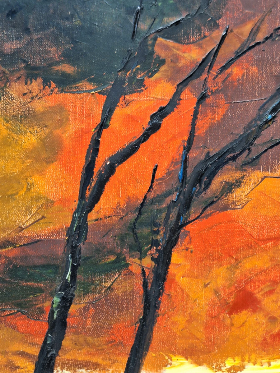 Expressief olieverfschilderij van een dramatisch rivierlandschap - gesigneerd en gedateerd 1972
