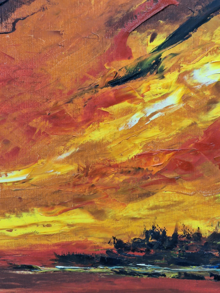 Expressief olieverfschilderij van een dramatisch rivierlandschap - gesigneerd en gedateerd 1972