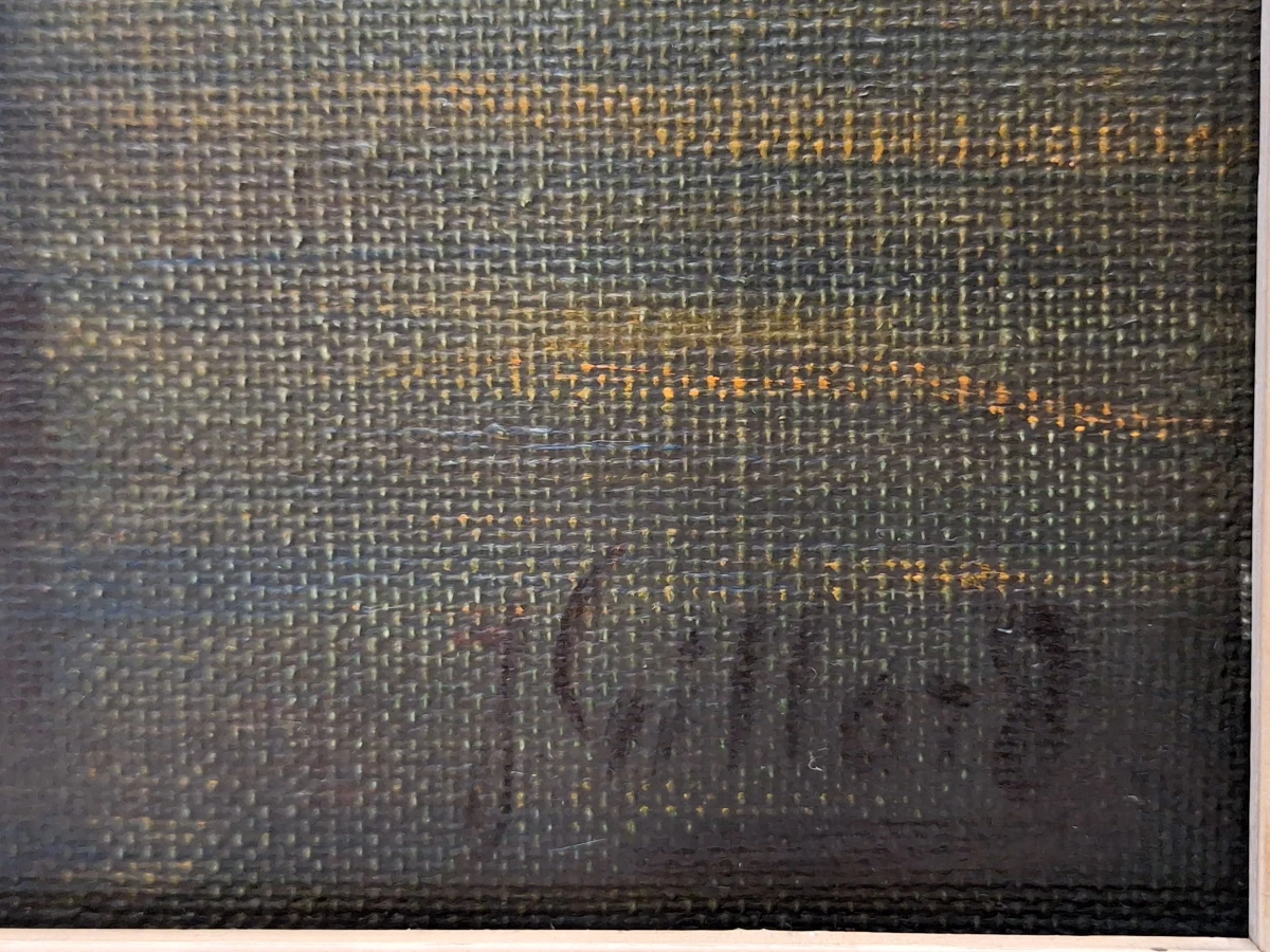 Maritiem olieverfschilderij met zeilboten bij zonsondergang - J. Gillard