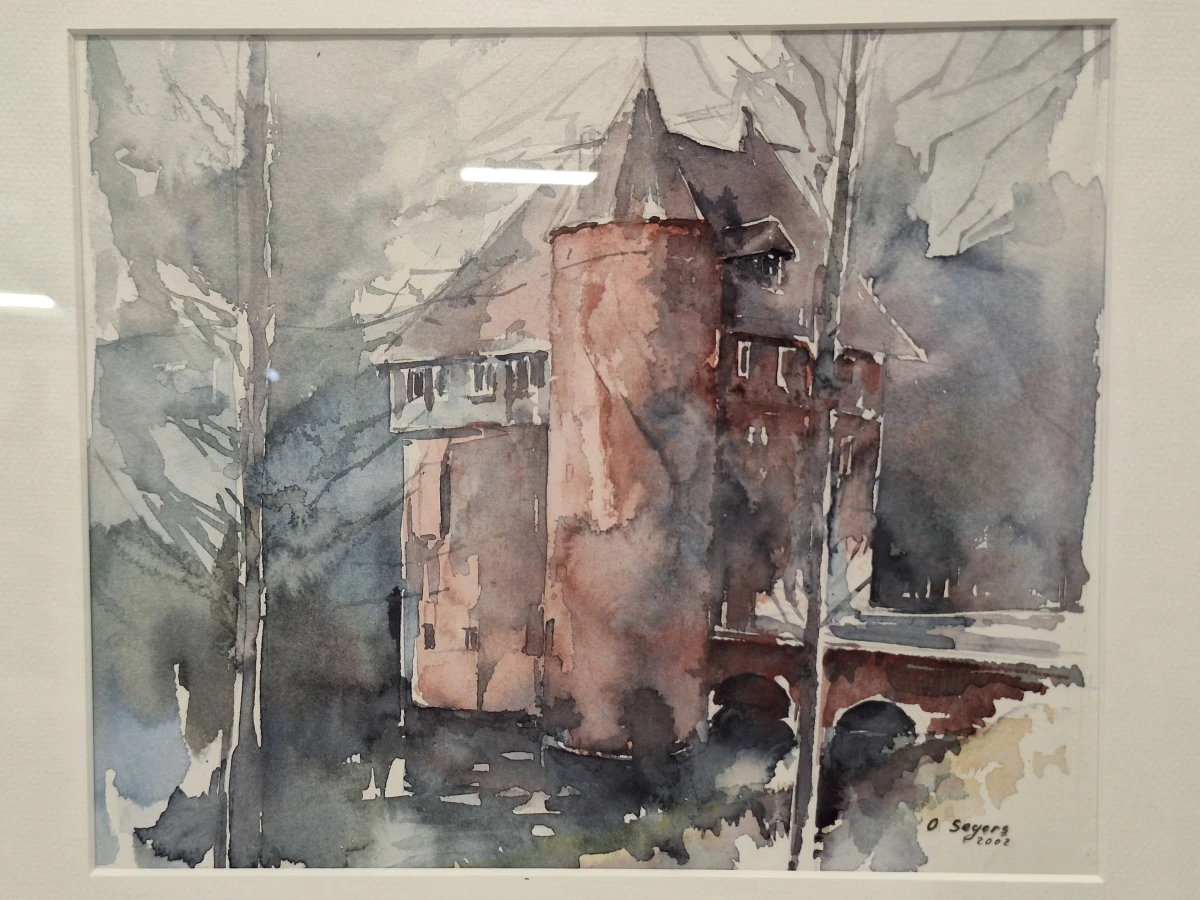 Aquarel van een middeleeuws kasteel met brug - O. Seyers (2002)