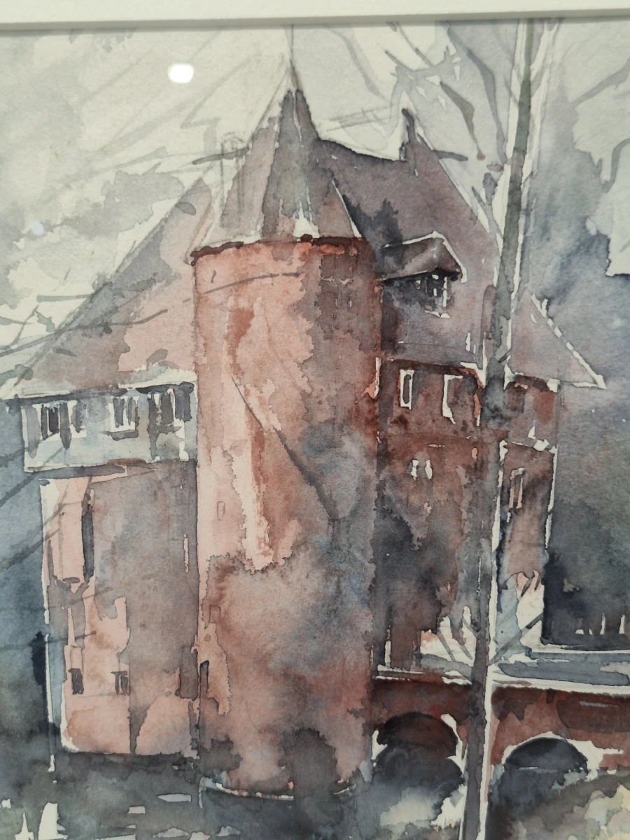 Aquarel van een middeleeuws kasteel met brug - O. Seyers (2002)