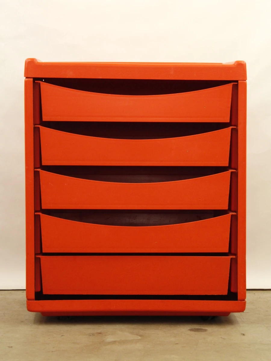 Ladekastje in retrolook oranje kunststof op wieltjes