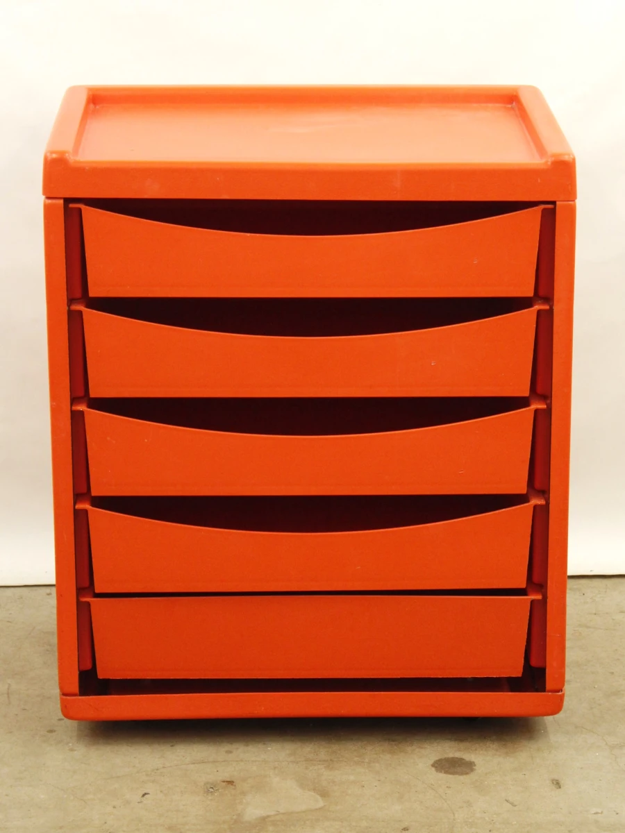 Ladekastje in retrolook oranje kunststof op wieltjes