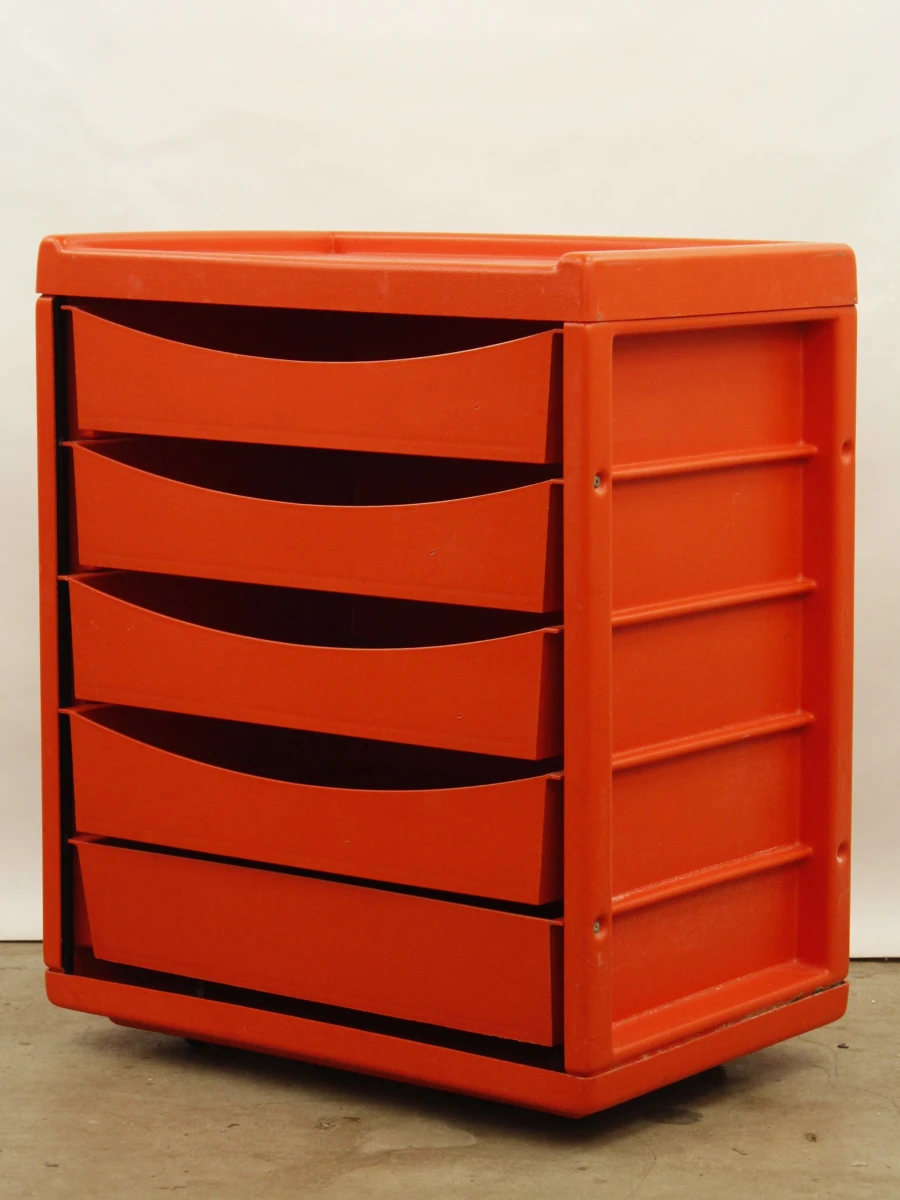 Ladekastje in retrolook oranje kunststof op wieltjes