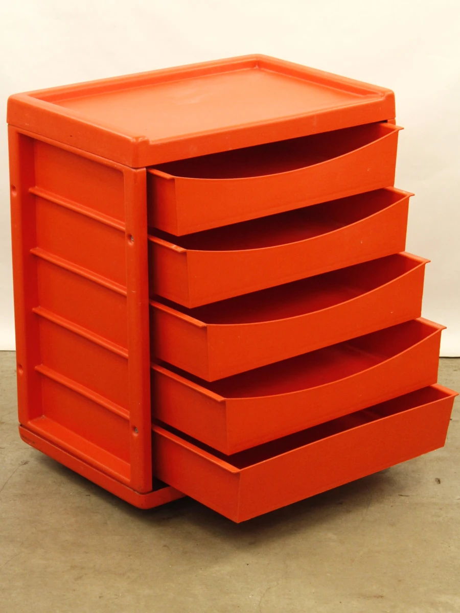 Ladekastje in retrolook oranje kunststof op wieltjes