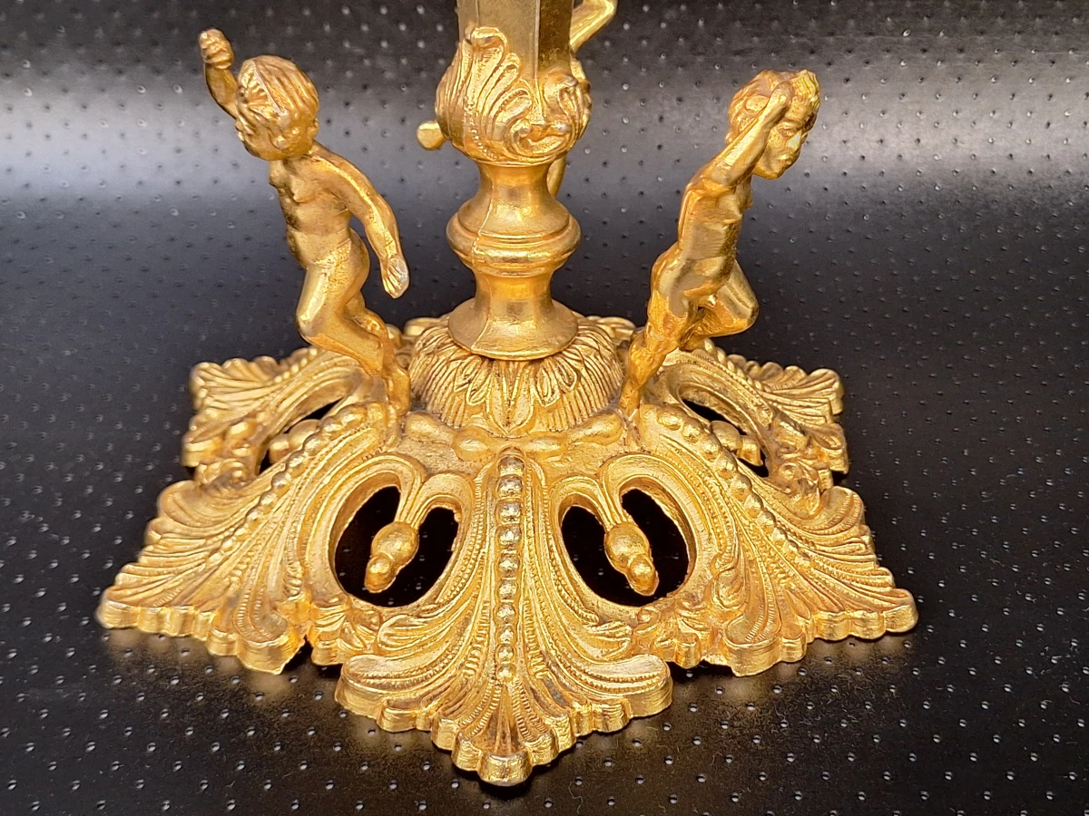 Hollywood Regency tafelstuk - kristallen schaal met vergulde "putti" en "nimf"