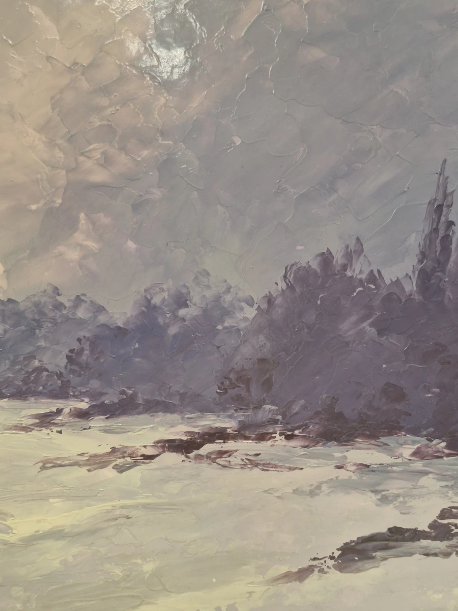 Schilderij van een Winters landschap met modderig karrenspoor en doorbrekend licht - Lucien Meylan