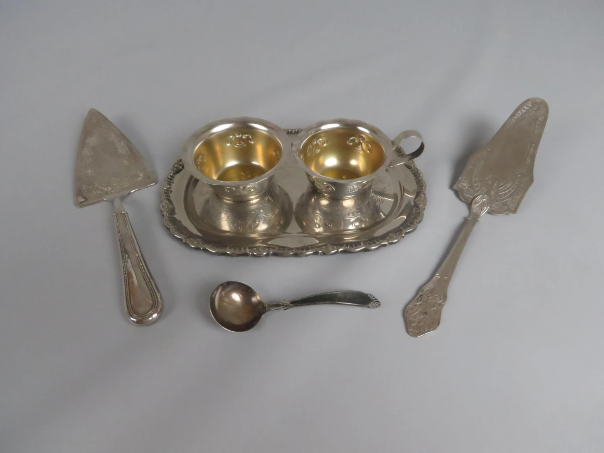 6 delige metalen servies set