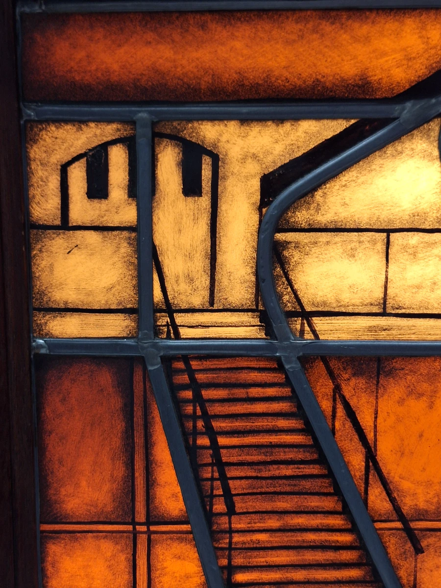 Uniek handgemaakt glas-in-loodpaneel met verlichting - Gesigneerd P.V.D.M