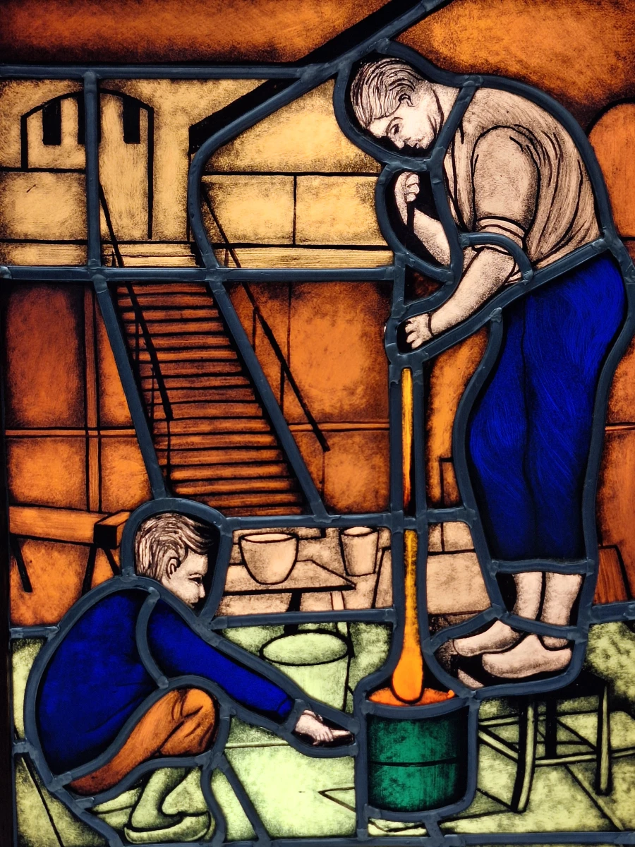 Uniek handgemaakt glas-in-loodpaneel met verlichting - Gesigneerd P.V.D.M