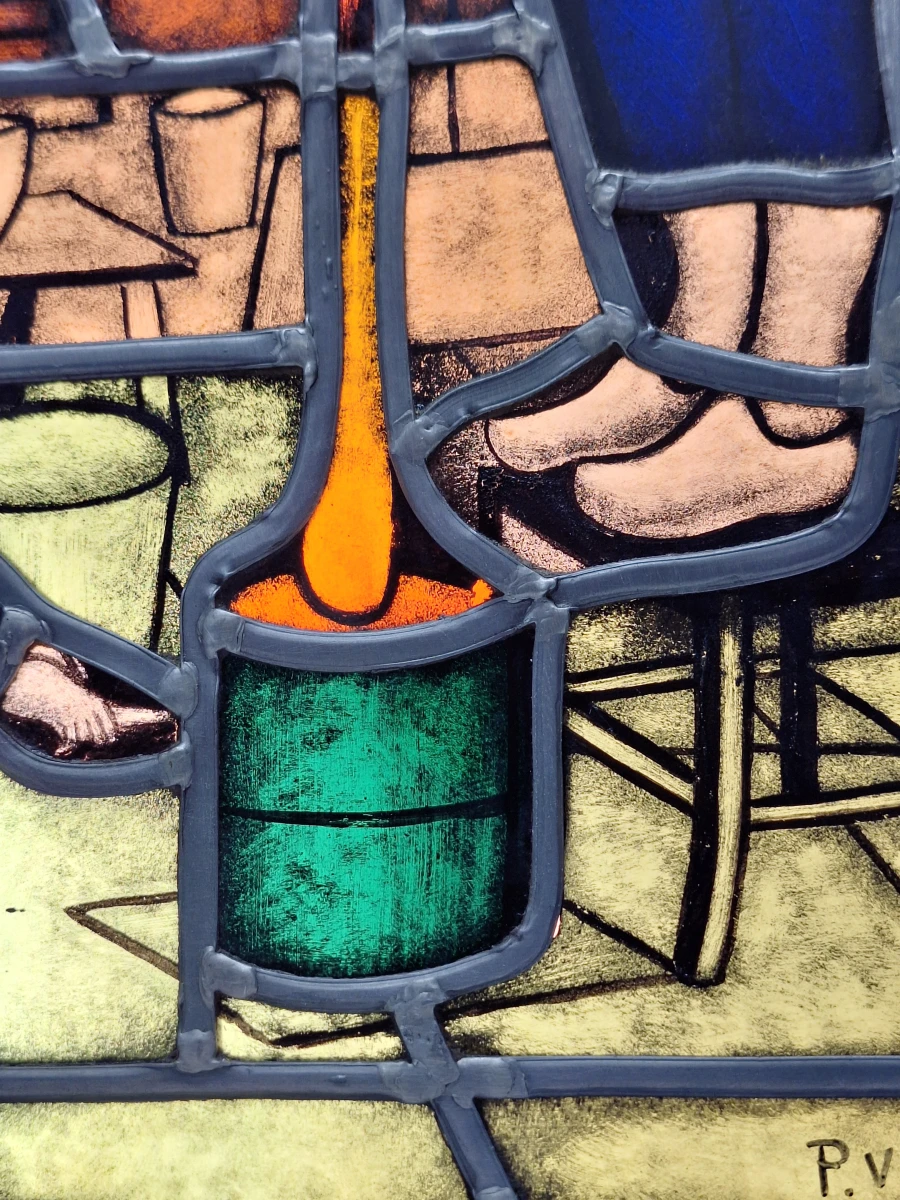 Uniek handgemaakt glas-in-loodpaneel met verlichting - Gesigneerd P.V.D.M