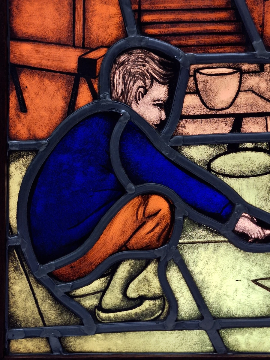Uniek handgemaakt glas-in-loodpaneel met verlichting - Gesigneerd P.V.D.M