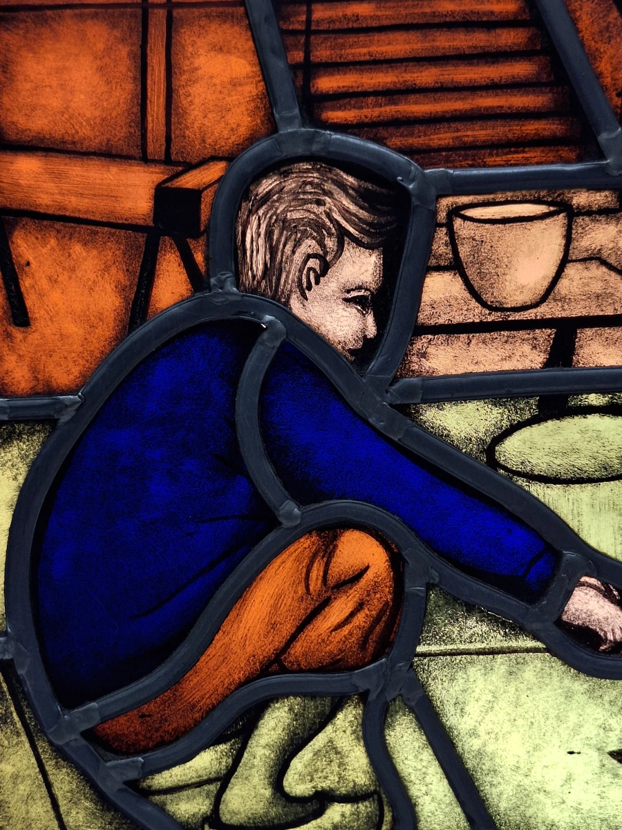 Uniek handgemaakt glas-in-loodpaneel met verlichting - Gesigneerd P.V.D.M