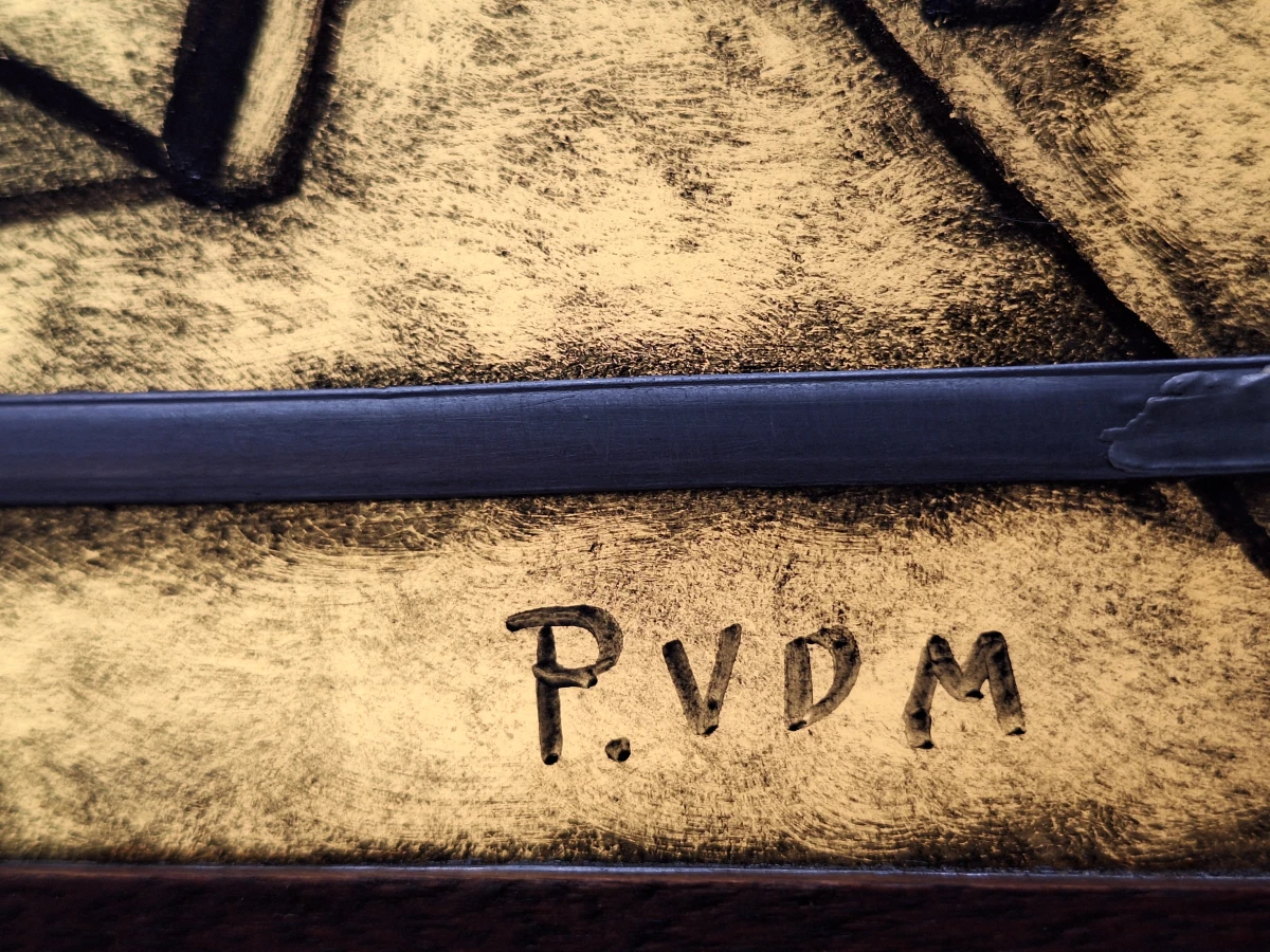 Uniek handgemaakt glas-in-loodpaneel met verlichting - Gesigneerd P.V.D.M