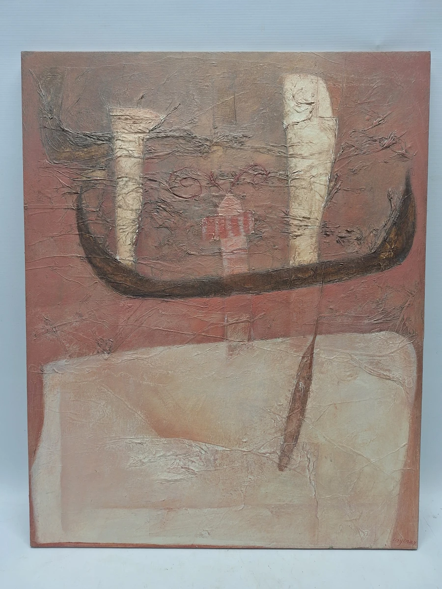 Schilderij van een Abstract-symbolische compositie met gondel - Katrien Caymax