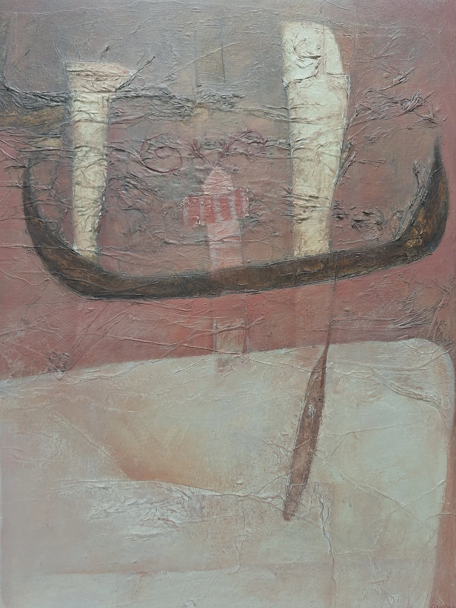 Schilderij van een Abstract-symbolische compositie met gondel - Katrien Caymax