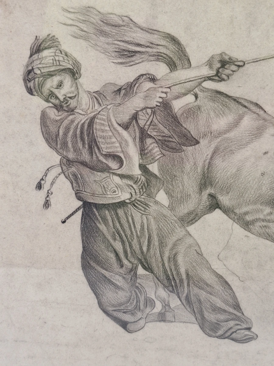 "Mamelouk tenant son cheval par la bride" – zeldzame lithografie / proefdruk of academische studie - Carle Vernet