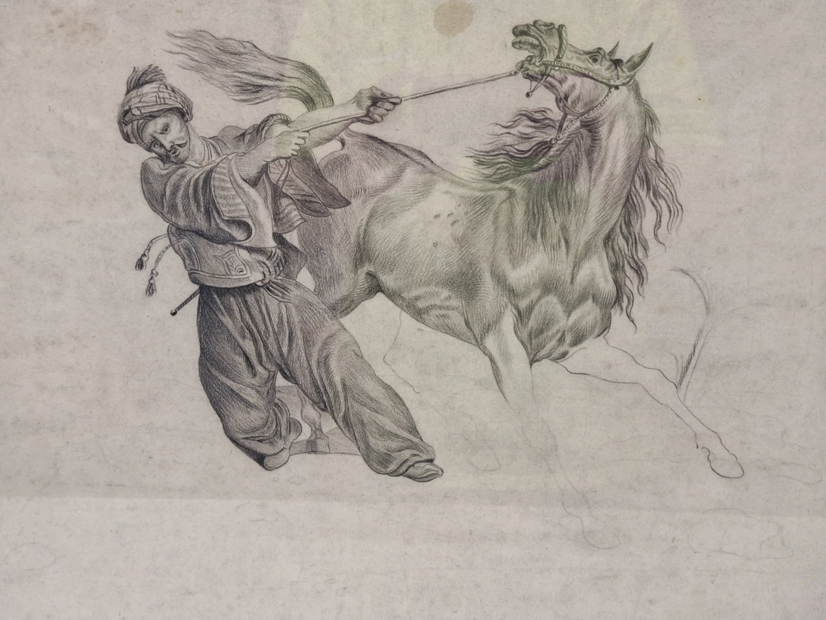 "Mamelouk tenant son cheval par la bride" – zeldzame lithografie / proefdruk of academische studie - Carle Vernet