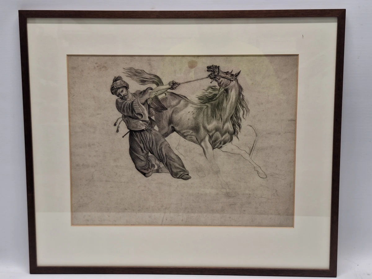 "Mamelouk tenant son cheval par la bride" – zeldzame lithografie / proefdruk of academische studie - Carle Vernet