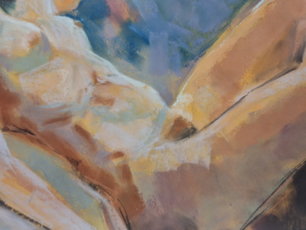 Expressief pastel van liggend vrouwelijk naakt - gesigneerd en gedateerd 1996