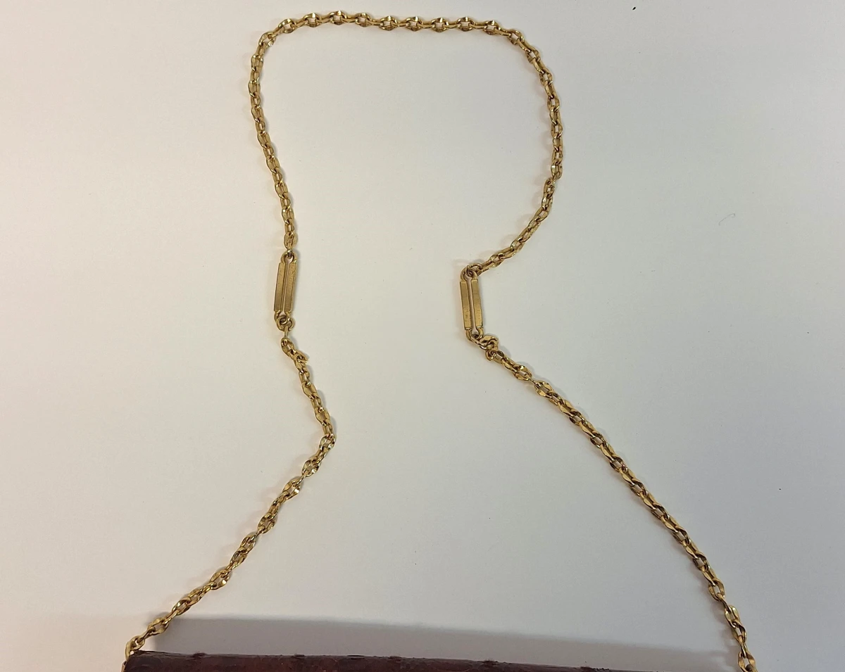 Donkerbruine handtas met gouden ketting