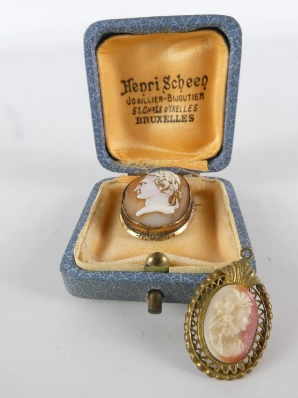 Set van 2 vintage cameeën in sierlijke lijstjes